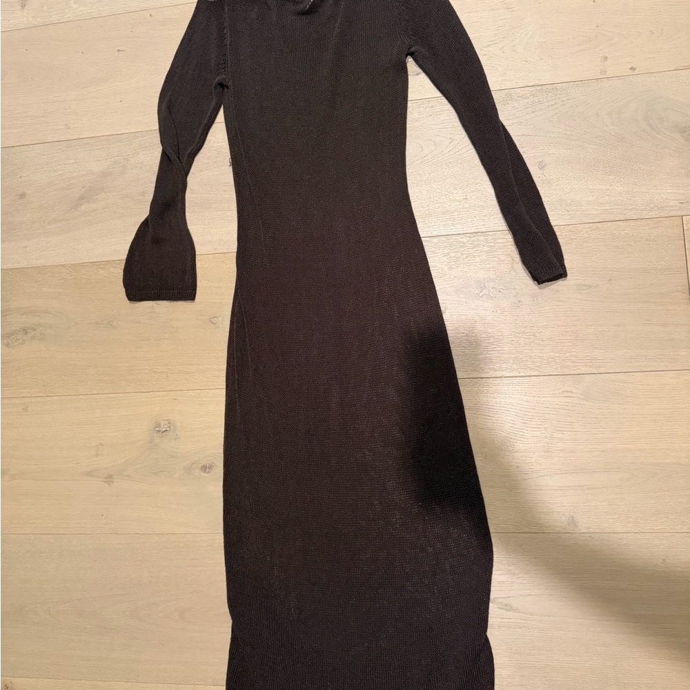 H&M Brown Ribbed Long-Sleeve Swim Coverup